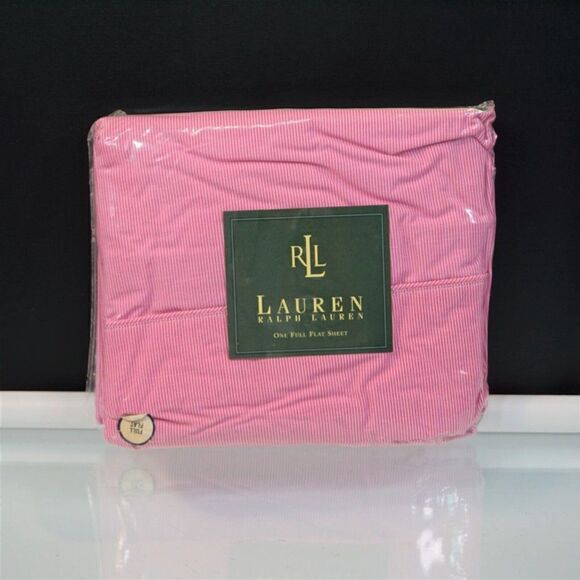 Vintage Lauren Ralph Lauren Full Flat Sheet Cape May Narrow Stripe Pink USA Made - Picture 1 of 9